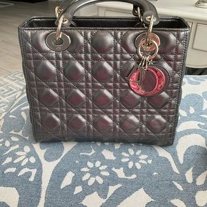 Lady Dior Lambskin Medium Gunmetal color bag